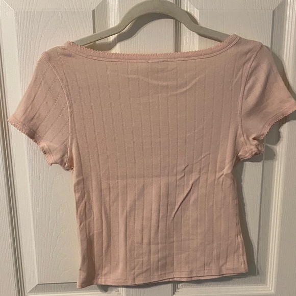 Free People intimately Light Pink Ribbed Short Sleeve Top NWOT - Picture 6 of 7